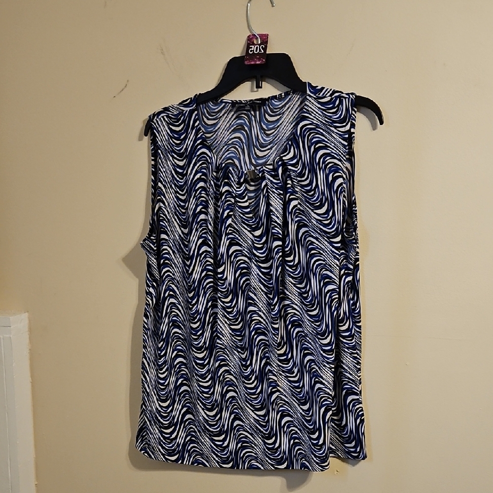 Jones New York Black, Blue and White Dressy Tank Top. In EUC